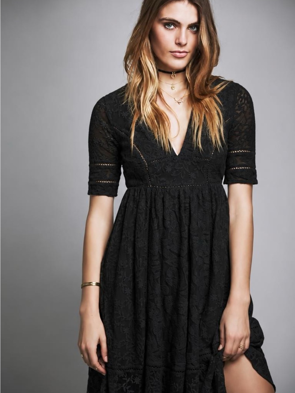 Black Lace V-Neck Women’s Dress